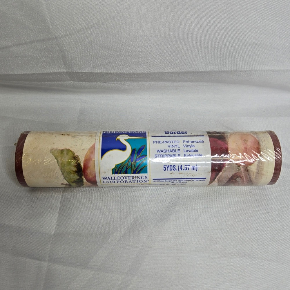 Chesapeake Wallcoverings Prepasted Vinyl Border 5 Yards Still Life Fruit Art New